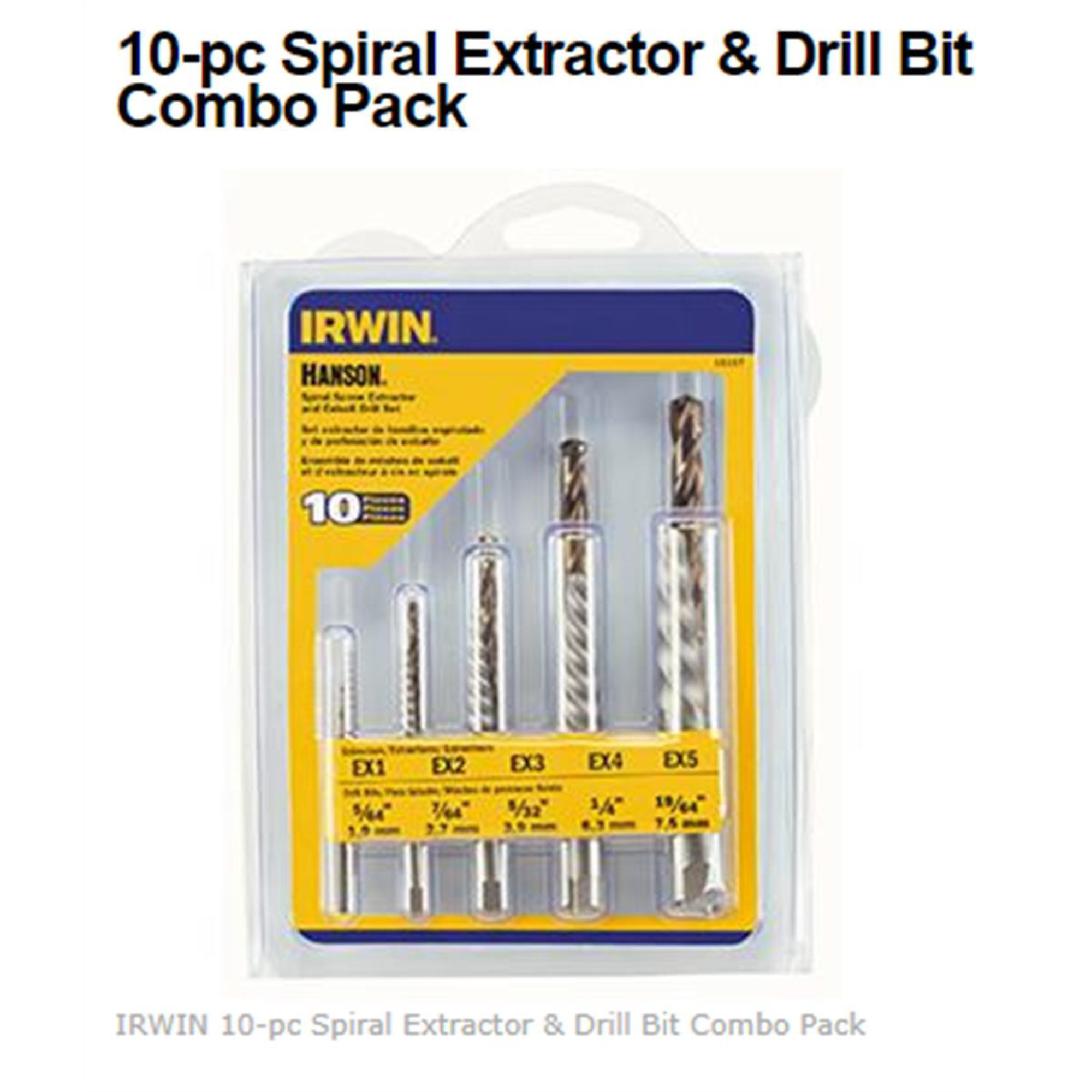 Hanson Extractor Spiral Set — 10-Pc., Cobalt Drill Bits, Aggressive Left Hand Spiral, Model# HAN11117